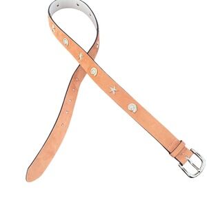 Womens H&M Tan Faux Suede Beach Seashell Starfish Belt Goldtone M 31 EUC